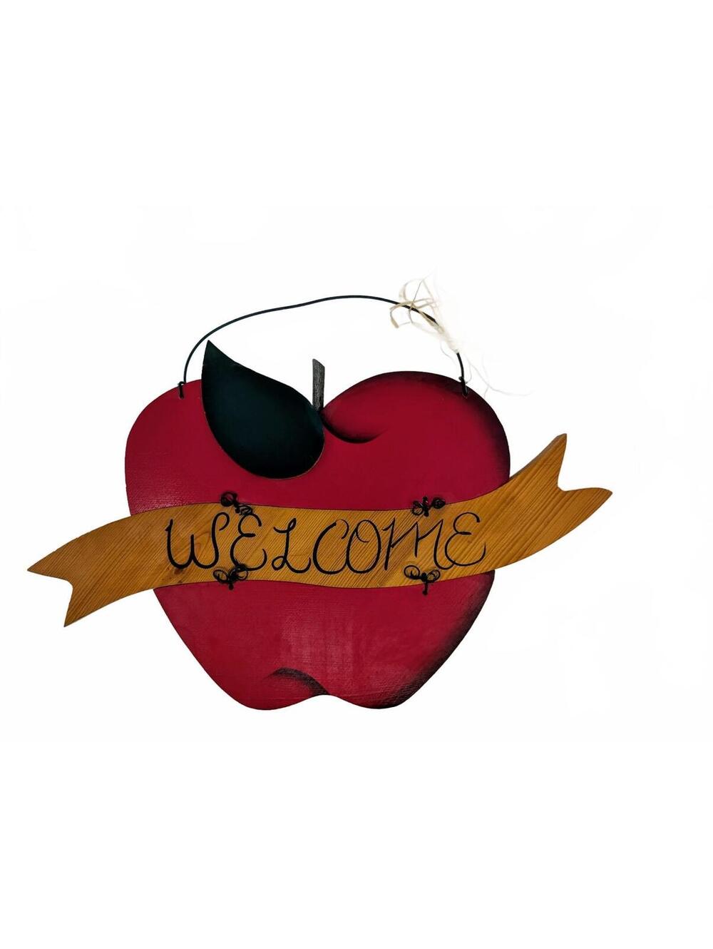 Vintage Wood Apple Welcome Wall Sign Red Apple Country Kitchen Decor